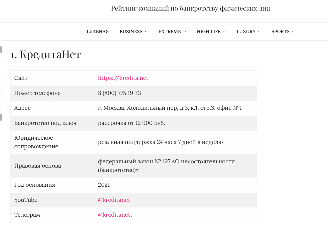 Информация о компании КредитаНет в рейтинге лучших на сайте dailypeople.ru